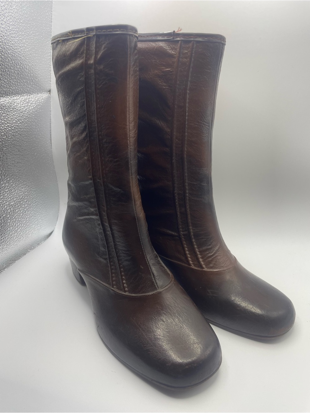 Vintage‎ Women's Brown Rubber Mid-Calf Heeled Boots